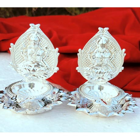 German Silver Lotus Lakshmi Diya 