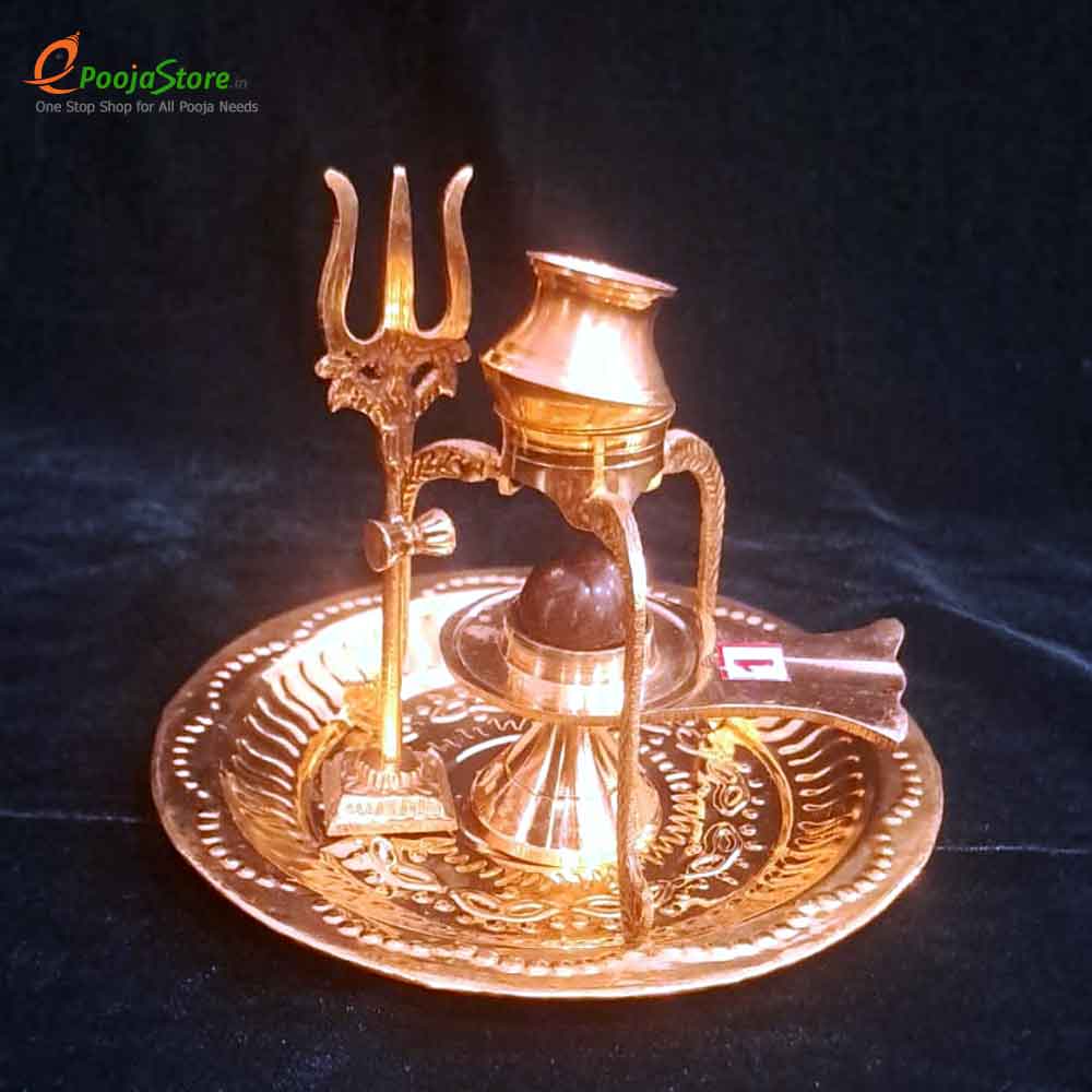 Shivalingam & Brass Plate Kalash With Tripod