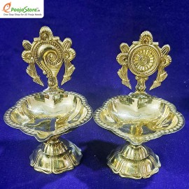 Brass Shanku Chakra Diyas  For Daily Puja 